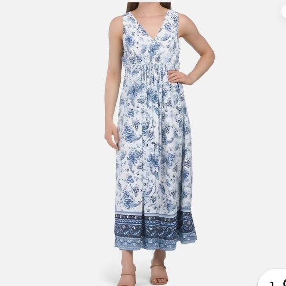 Lucky Brand Strappy V-Neck Gathered Waist Floral Maxi Dress size 1X Beachy - Picture 1 of 5